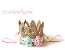 Load image into Gallery viewer, Gold Crown in Ivory, Pink and Turquoise