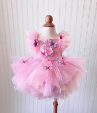 Load image into Gallery viewer, Pink and Lavender Butterfly Romper Dress