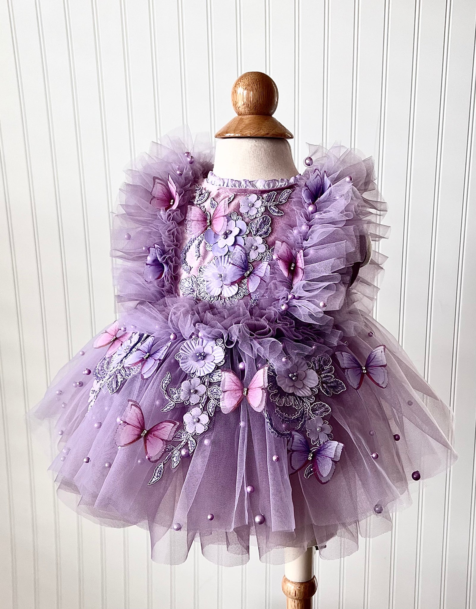 purple dress with butterflies Lilac Butterfly Lace A Line Prom Dresses Strapless Sparkly Long Party Dress ARD2896