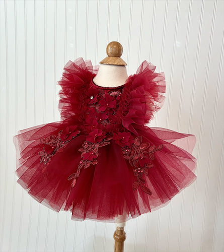 Red Dress, Antonia Floral Dress In Deep Red