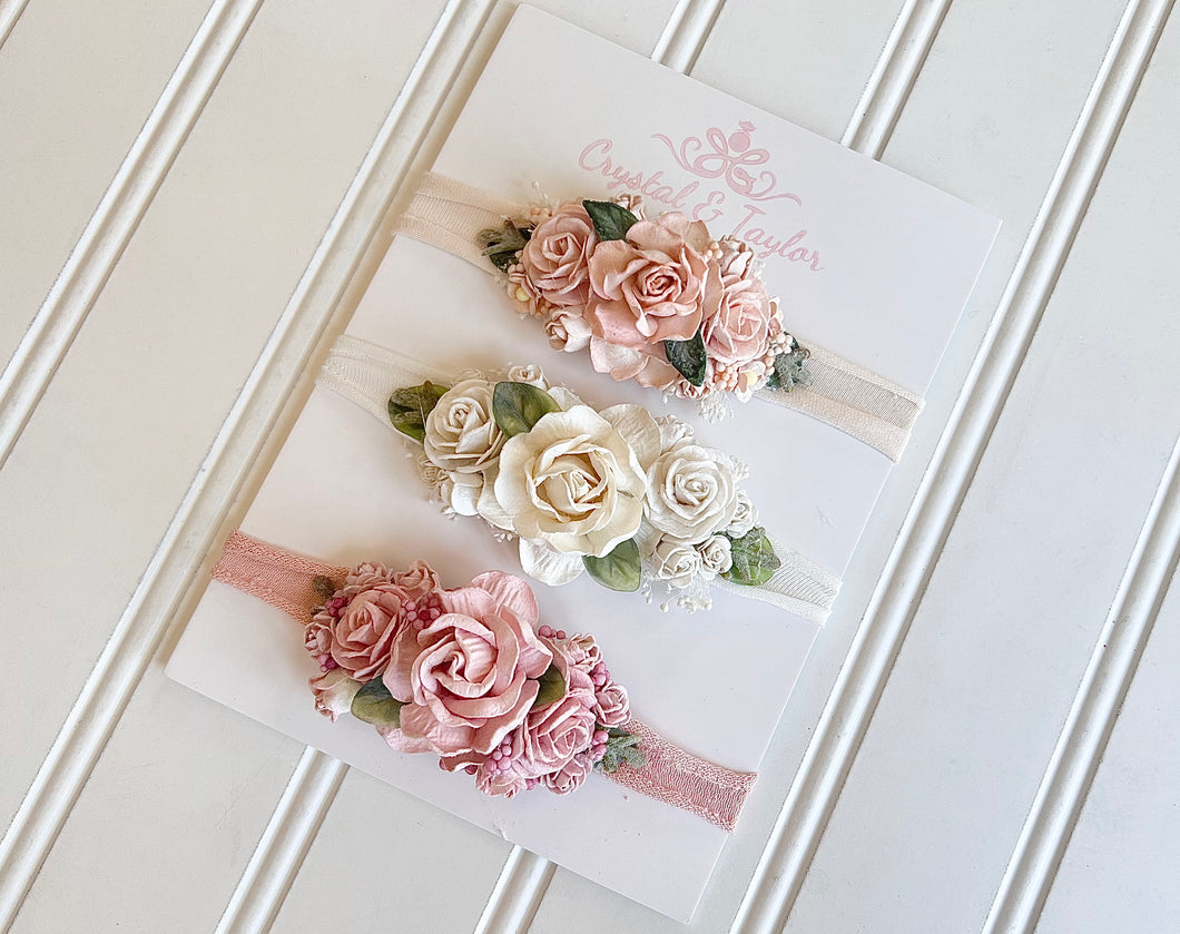 Set of Three Headbands in Blush, Ivory and Rose