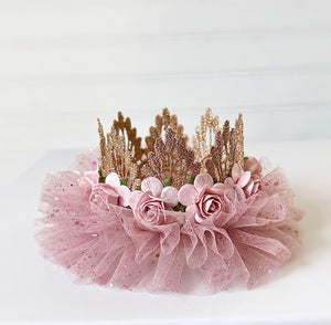 Gold Crown with Sparkle Tulle
