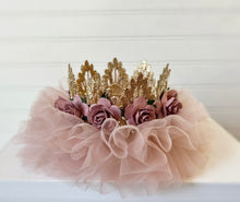 Load image into Gallery viewer, Gold Butterfly Crown with Mauve Tulle
