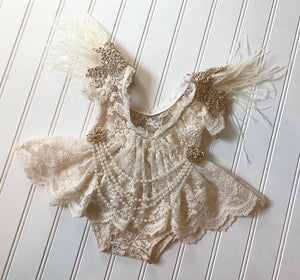 Blaire Romper in Ivory with Pearl Attachment
