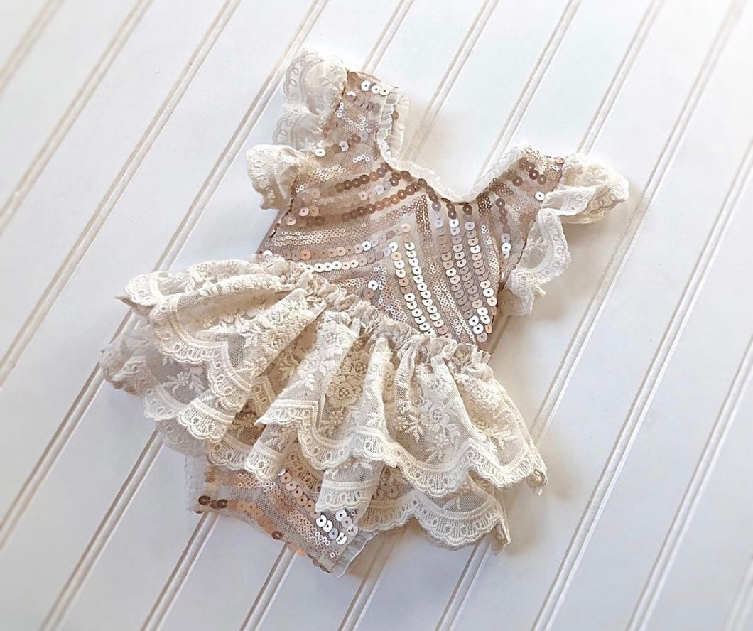 Josephine Romper in Rose Gold and Ivory