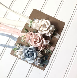 3 Floral Tiebacks in Blush, Ivory and Light Blue