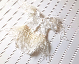 Clara Feather Romper in Ivory