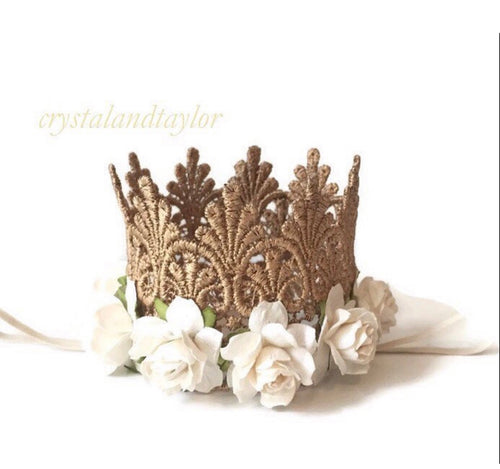 Gold Crown with Ivory Flowers