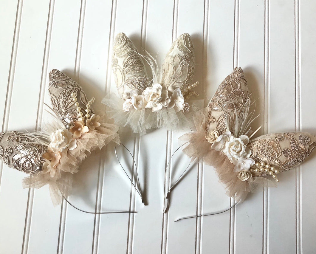 Bunny Headband in Champagne, Ivory or Light Tan