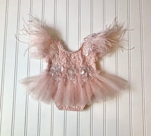 Load image into Gallery viewer, Evelyn Romper, Tieback and Bonnet in Blush