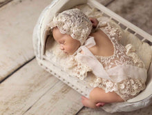 Load image into Gallery viewer, Annie Lace Romper and Ruffle Bonnet Set