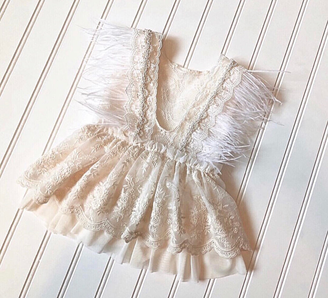 Jenna Feather Romper in Ivory