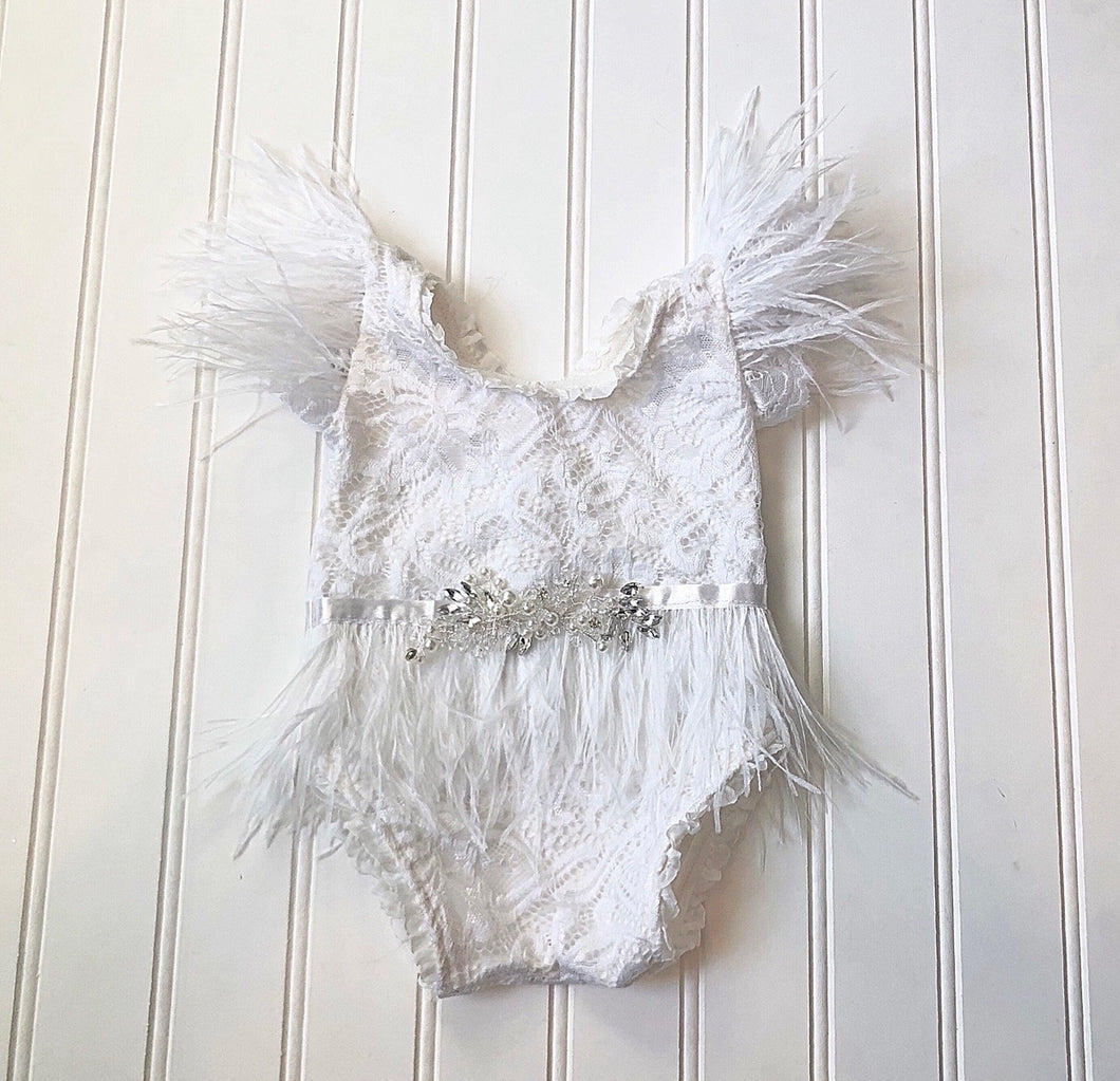 Kaylee Feather Romper in White