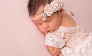 Floral Elastic Headband in Blush and Ivory