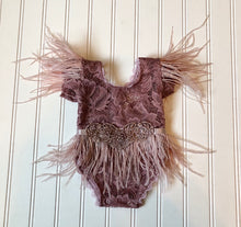 Load image into Gallery viewer, Clara Feather Romper in Dark Mauve without Belt