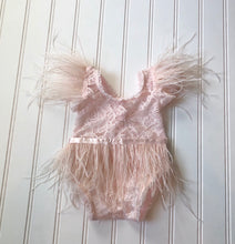 Load image into Gallery viewer, Clara Feather Romper in Light Blush