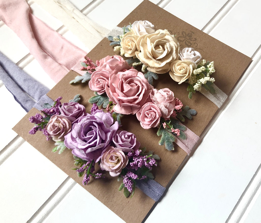 Floral Tiebacks in Ivory, Lavender and Pink