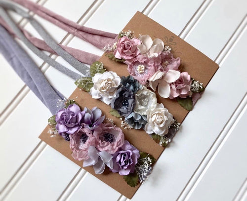Set of Three Floral Tiebacks in Dark Pink, Ivory and Lavender
