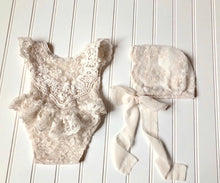 Load image into Gallery viewer, Annie Lace Romper and Bonnet Set