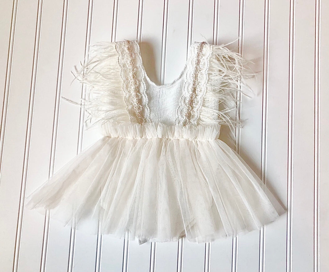 Jenna Feather Romper in Off White
