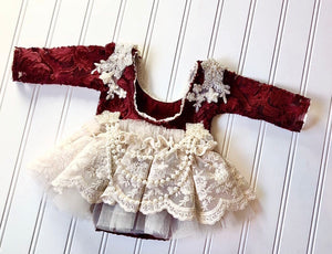 Blaire Holiday Romper with Pearl Attachment & Tieback
