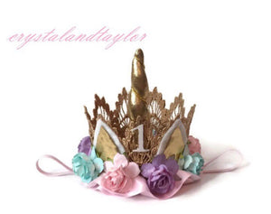Unicorn Crown in Light Pink Lavender and Aqua
