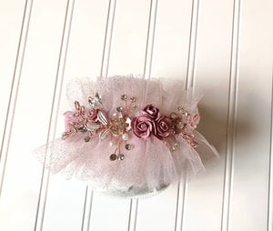 Sparkly Floral Tulle Tieback in Mauve and Dusty Pink