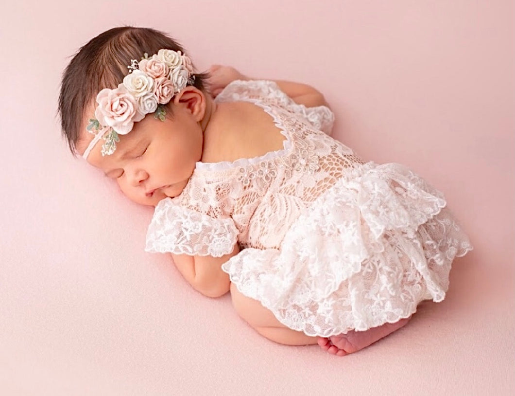 Floral Elastic Headband in Blush and Ivory