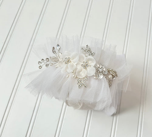 White Tulle Floral Tieback