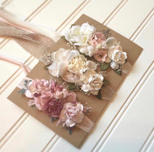 Load image into Gallery viewer, Set of 3 Floral Tiebacks in Ivory, Tan and Light Pink